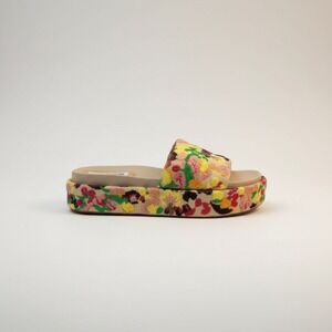 Steve Madden Floral Embroidered Platform Slide Sandal in Yellow, Pink, Green